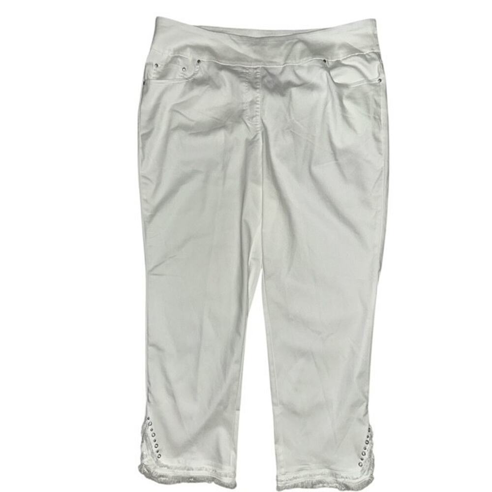 Ruby Rd 18W Ankle Pants White Slim Waistband Pull-On Studs Raw Hem Gentle Cool